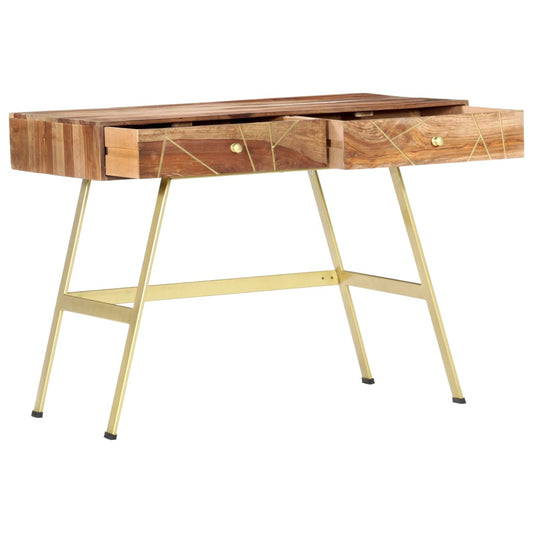 Writing Desk Natural and brass Solid Acacia wood