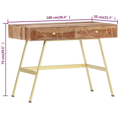 Writing Desk Natural and brass Solid Acacia wood