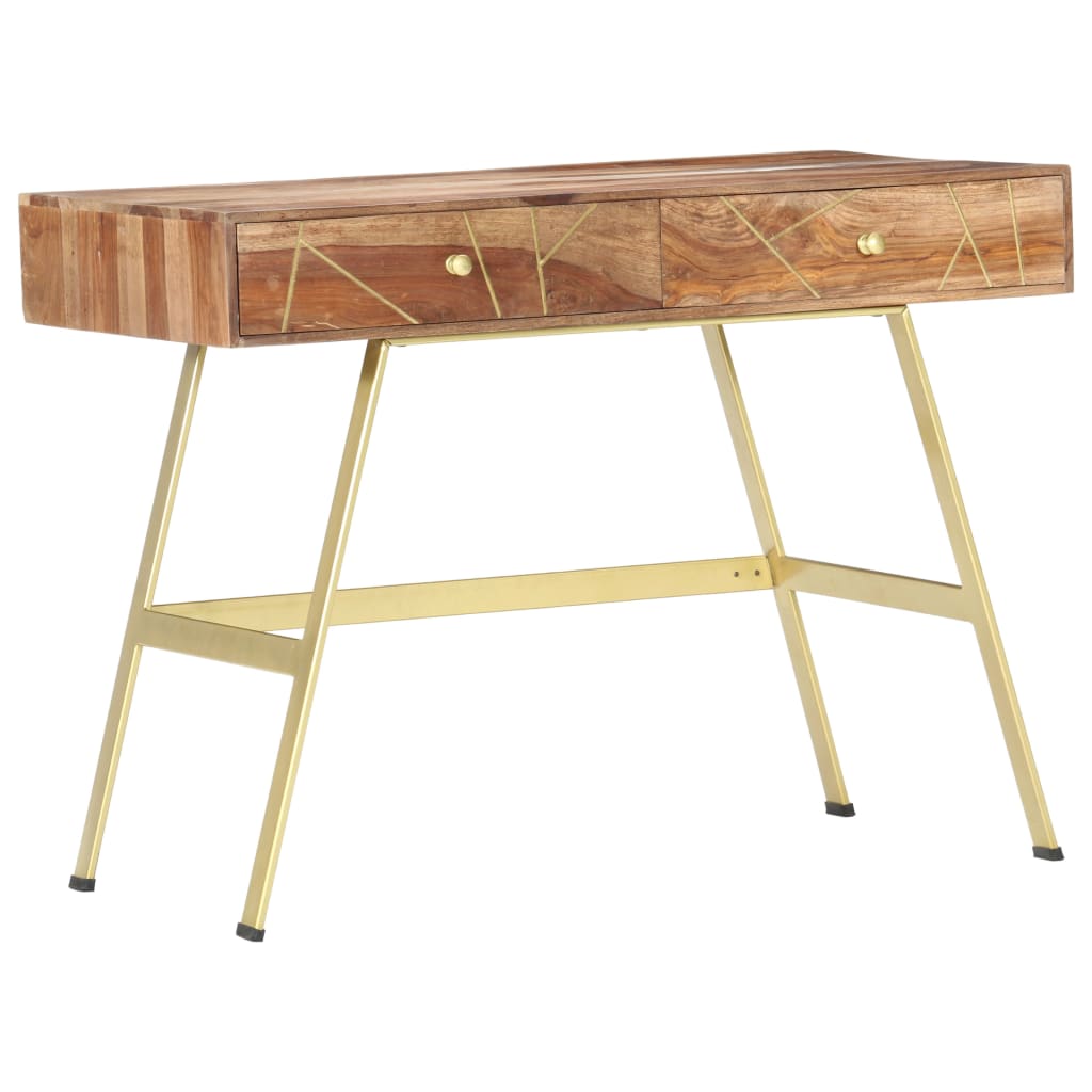 Writing Desk Natural and brass Solid Acacia wood