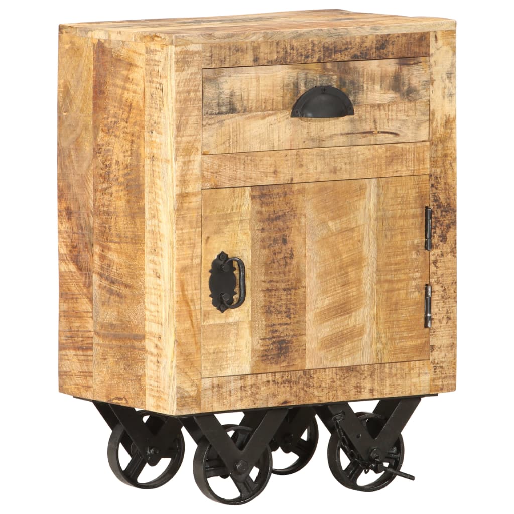 Bedside Cabinet Natural and Black Solid Mango Wood Bedside Cabinet