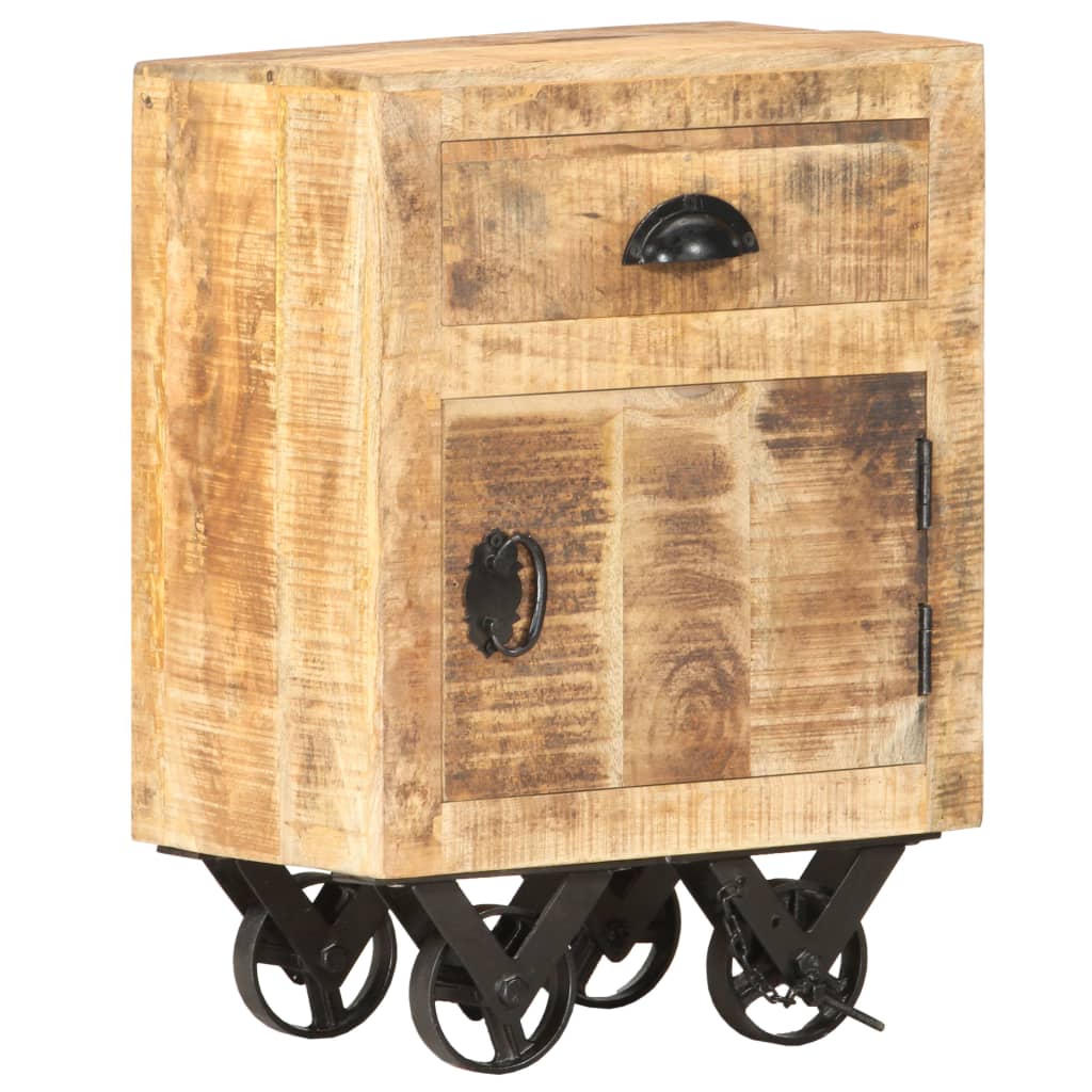 Bedside Cabinet Natural and Black Solid Mango Wood Bedside Cabinet