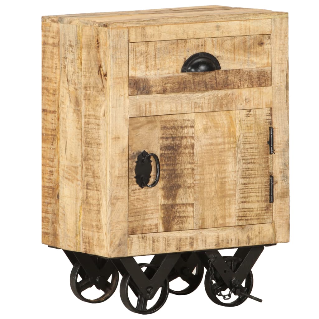 Bedside Cabinet Natural and Black Solid Mango Wood Bedside Cabinet