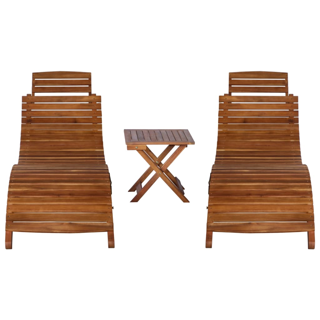 Sunlounger With Table Natural Acacia Solid Acacia Wood Standard