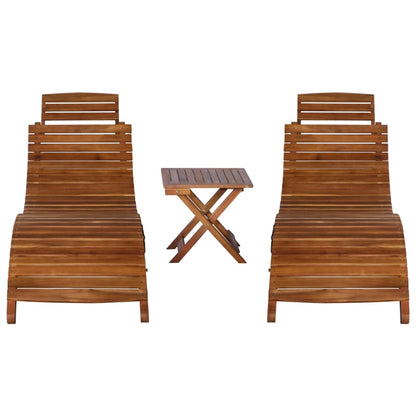 Sunlounger With Table Natural Acacia Solid Acacia Wood Standard