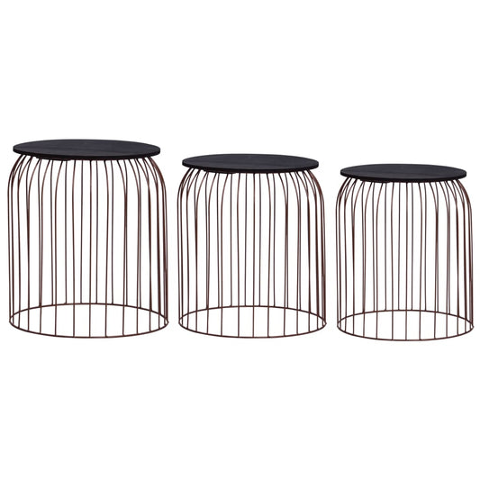 Coffee Table Set of 3 Copper MDF Small Stackable Coffee Table