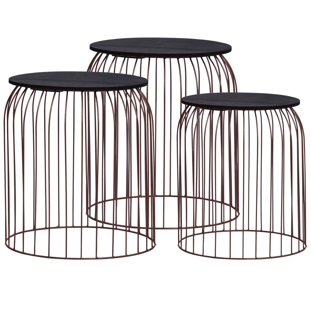 Coffee Table Set of 3 Copper MDF Small Stackable Coffee Table