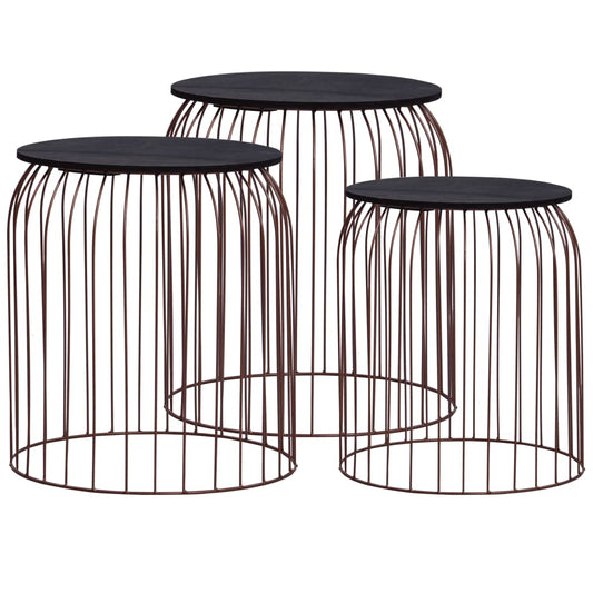 Coffee Table Set of 3 Copper MDF Small Stackable Coffee Table