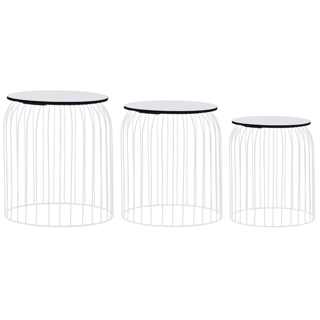 Coffee Table Set of 3 White Metal Small, Medium, Large