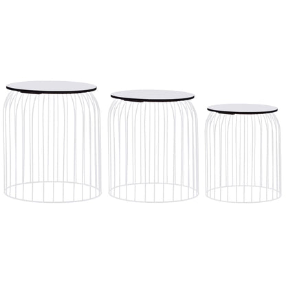 Coffee Table Set of 3 White Metal Small, Medium, Large