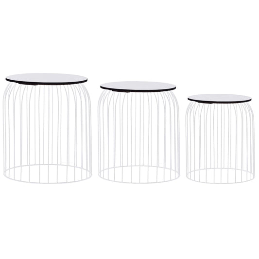 Coffee Table Set of 3 White Metal Small, Medium, Large