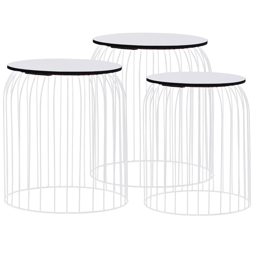 Coffee Table Set of 3 White Metal Small, Medium, Large