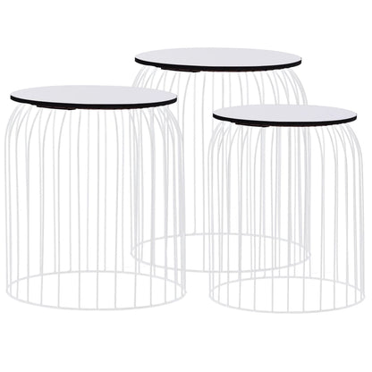 Coffee Table Set of 3 White Metal Small, Medium, Large