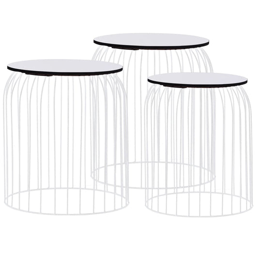 Coffee Table Set of 3 White Metal Small, Medium, Large