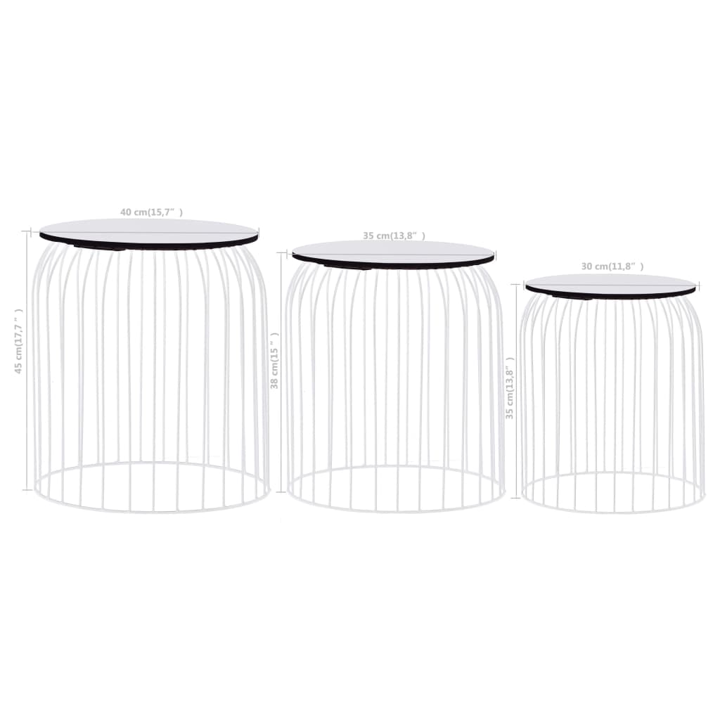 Coffee Table Set of 3 White Metal Small, Medium, Large