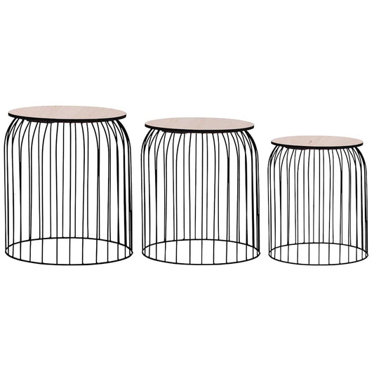 Coffee Table Set of 3 Black Metal, MDF Set of 3 Stackable