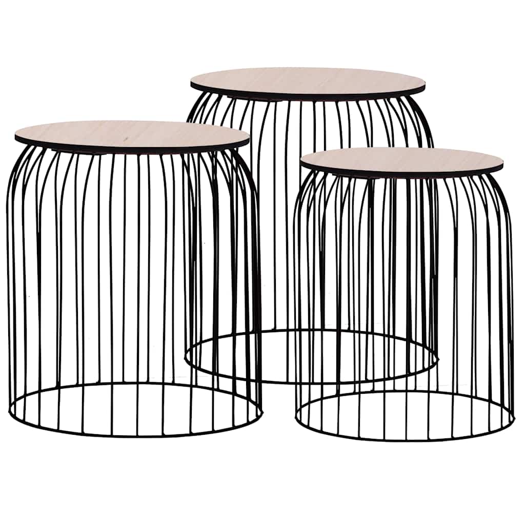 Coffee Table Set of 3 Black Metal, MDF Set of 3 Stackable