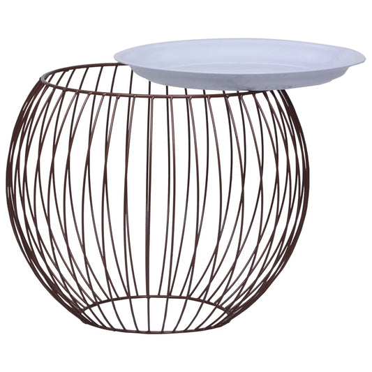 Coffee Table Gold, White Metal, MDF Compact Storage Round