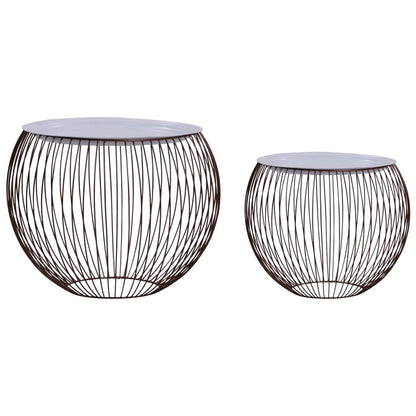 Coffee Table Set of 2 Gold, White Metal, MDF Large, Small