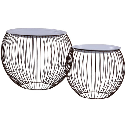 Coffee Table Set of 2 Gold, White Metal, MDF Large, Small