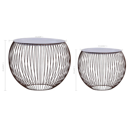 Coffee Table Set of 2 Gold, White Metal, MDF Large, Small