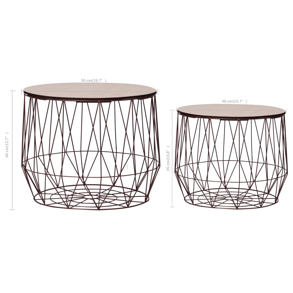 Coffee Table Set of 2 Copper Metal Small Detachable