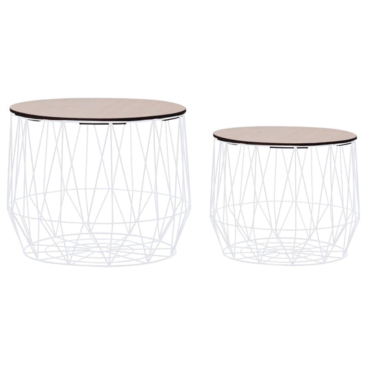 Coffee Table Set of 2 White Metal, plywood Medium Storage