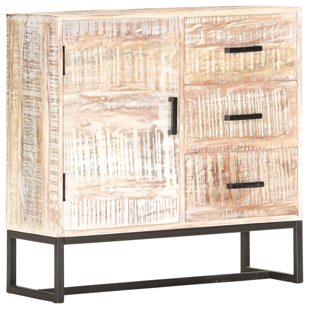 Sideboard White Solid Acacia wood, Powder-Coated Steel