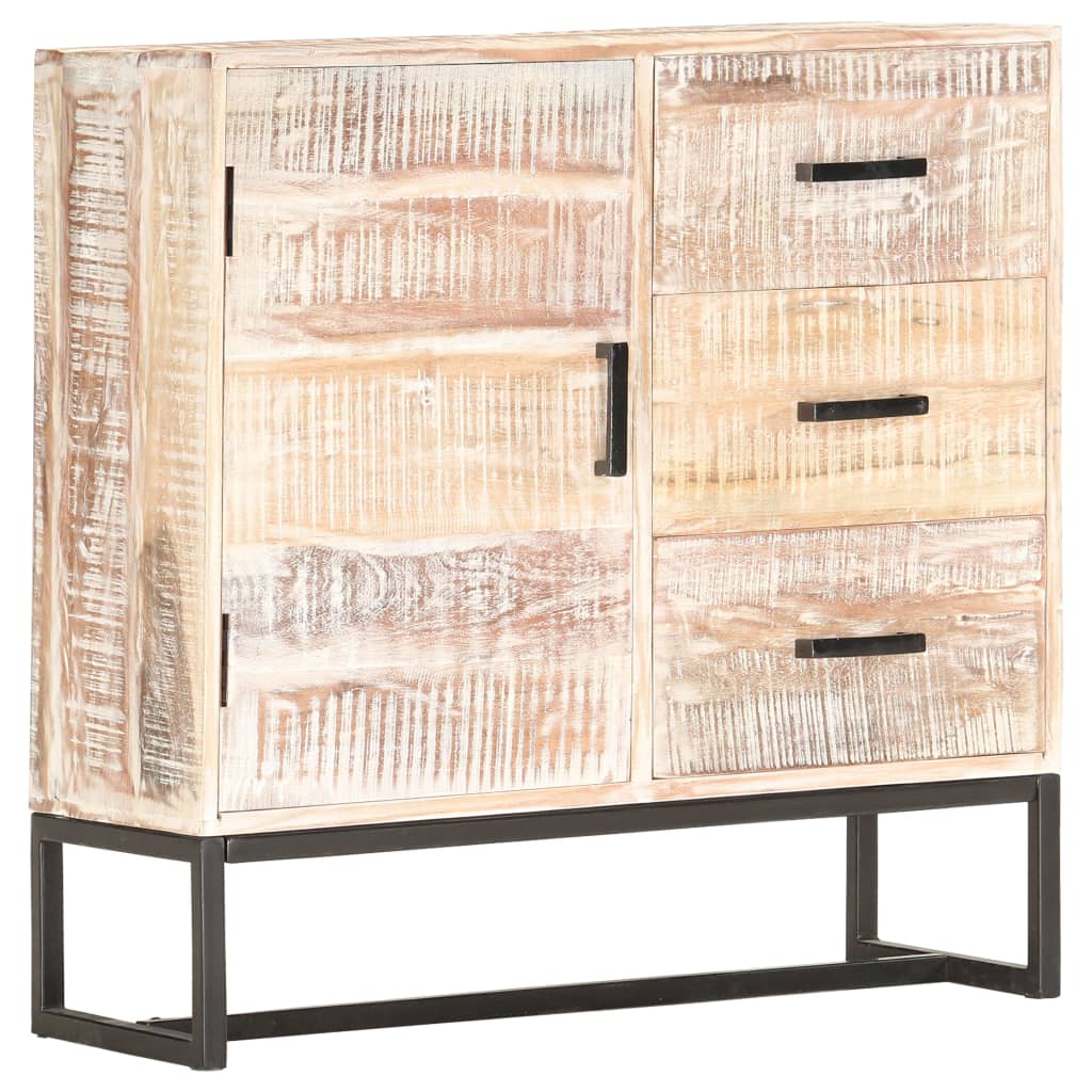 Sideboard White Solid Acacia wood, Powder-Coated Steel