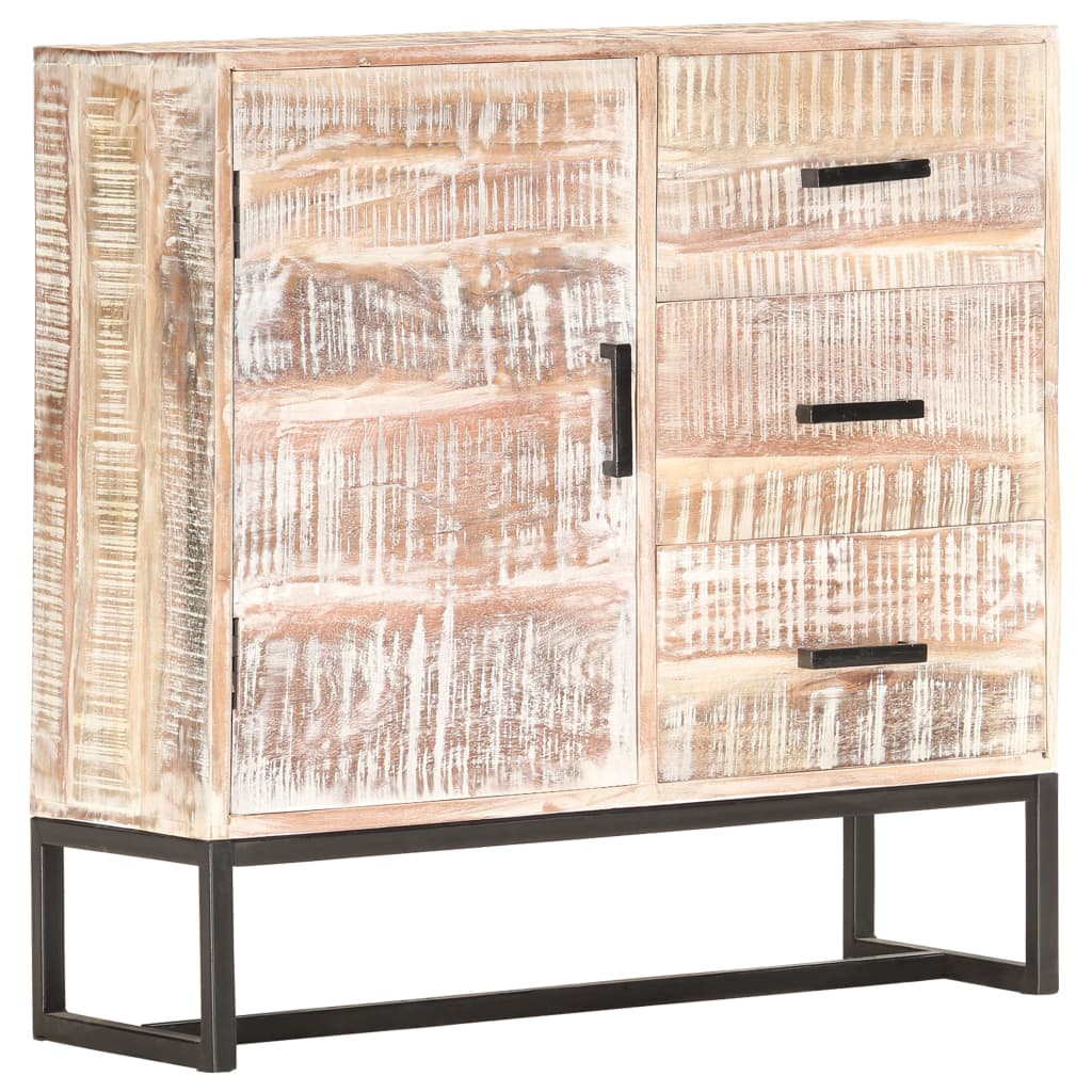 Sideboard White Solid Acacia wood, Powder-Coated Steel