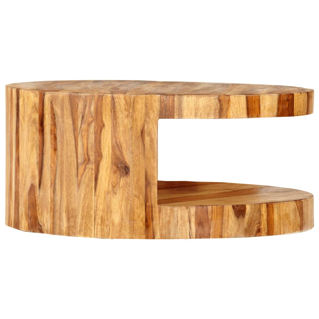 Coffee Table Natural Solid Acacia Wood 25.6 in dia Coffee Table