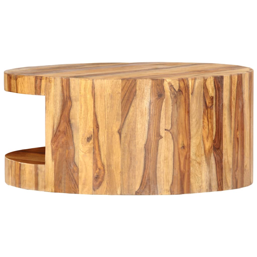 Coffee Table Natural Solid Acacia Wood 25.6 in dia Coffee Table