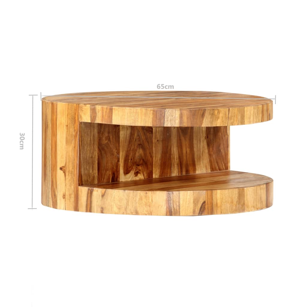 Coffee Table Natural Solid Acacia Wood 25.6 in dia Coffee Table