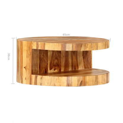Coffee Table Natural Solid Acacia Wood 25.6 in dia Coffee Table