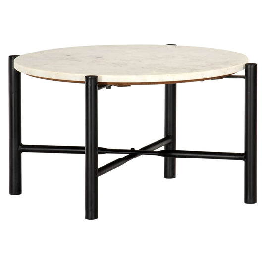 Side Table White Real stone, black powder-coated iron Medium
