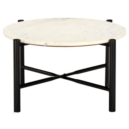 Side Table White Real stone, black powder-coated iron Medium