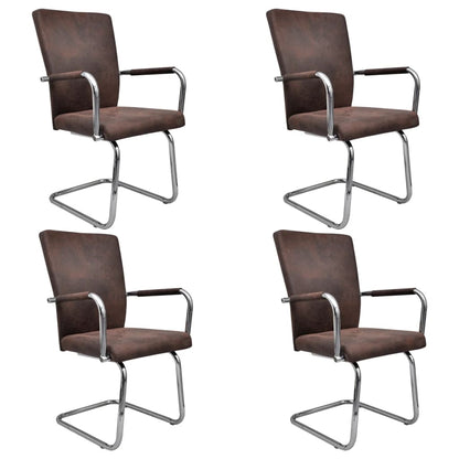 Dining Chair Set of 4 Brown Faux suede leather, Powder-coated iron