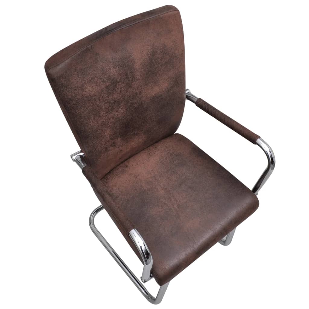 Dining Chair Set of 6 Brown Faux suede leather Standard