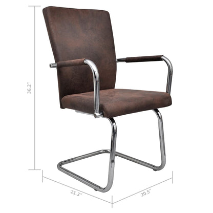 Dining Chair Set of 6 Brown Faux suede leather Standard