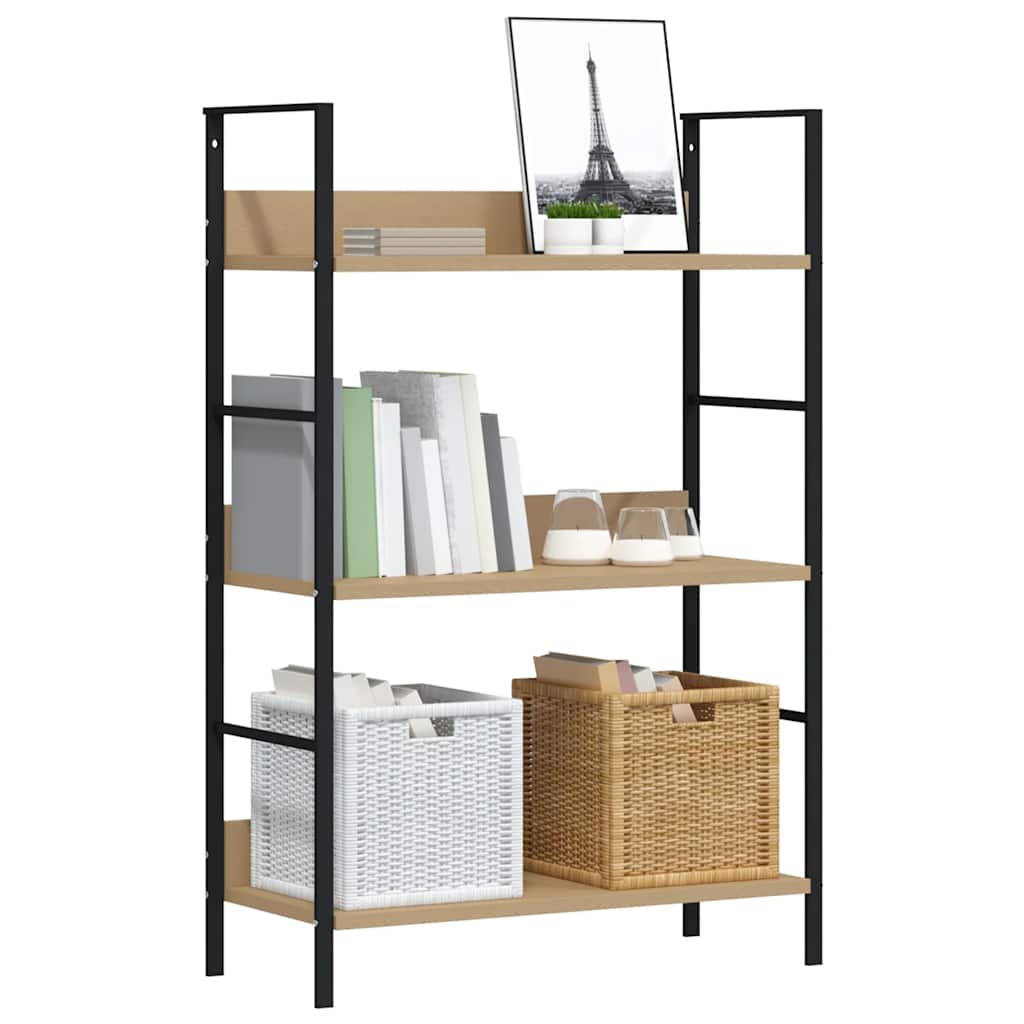 Shelf Cabinet Oak and Black Engineered Wood and Steel Medium