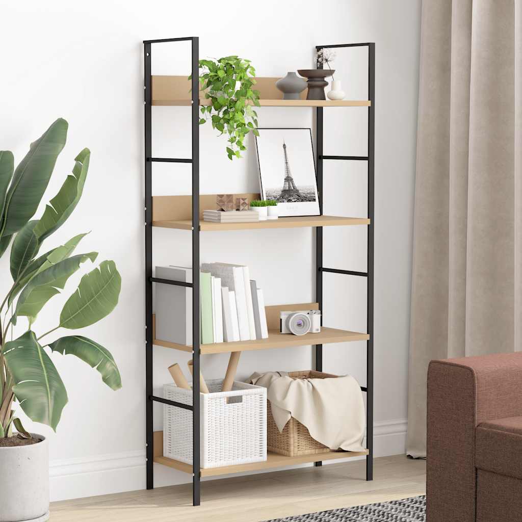 Shelf Cabinet Oak and Black Engineered Wood and Steel Compact