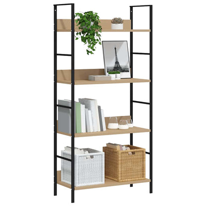 Shelf Cabinet Oak and Black Engineered Wood and Steel Compact