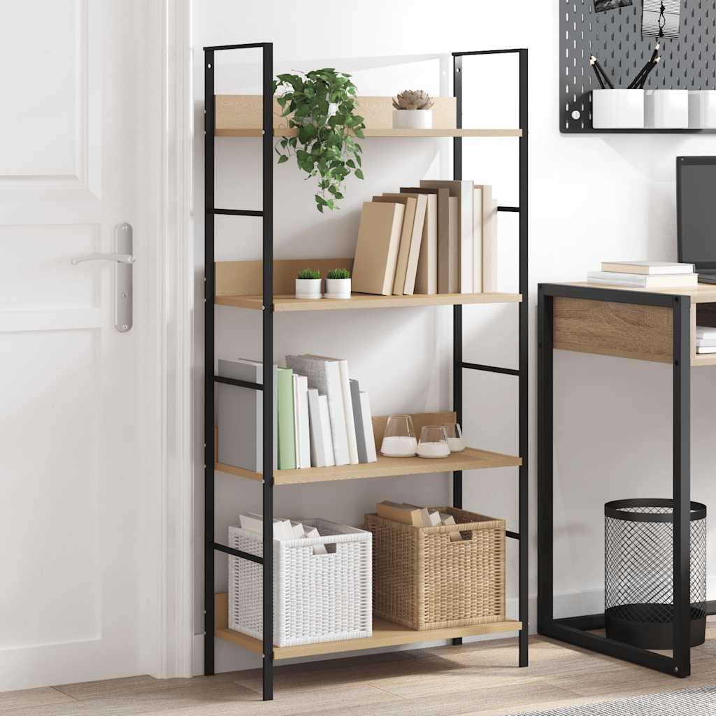 Shelf Cabinet Oak and Black Engineered Wood and Steel Compact