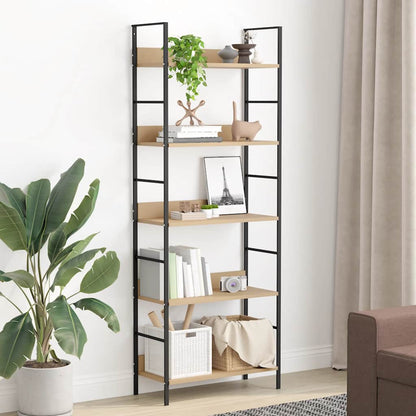 Shelf Cabinet Oak and Black Engineered Wood, Steel Compact