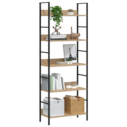 Shelf Cabinet Oak and Black Engineered Wood, Steel Compact
