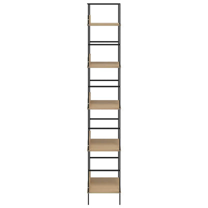 Shelf Cabinet Oak and Black Engineered Wood, Steel Compact