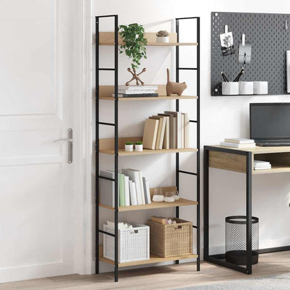 Shelf Cabinet Oak and Black Engineered Wood, Steel Compact