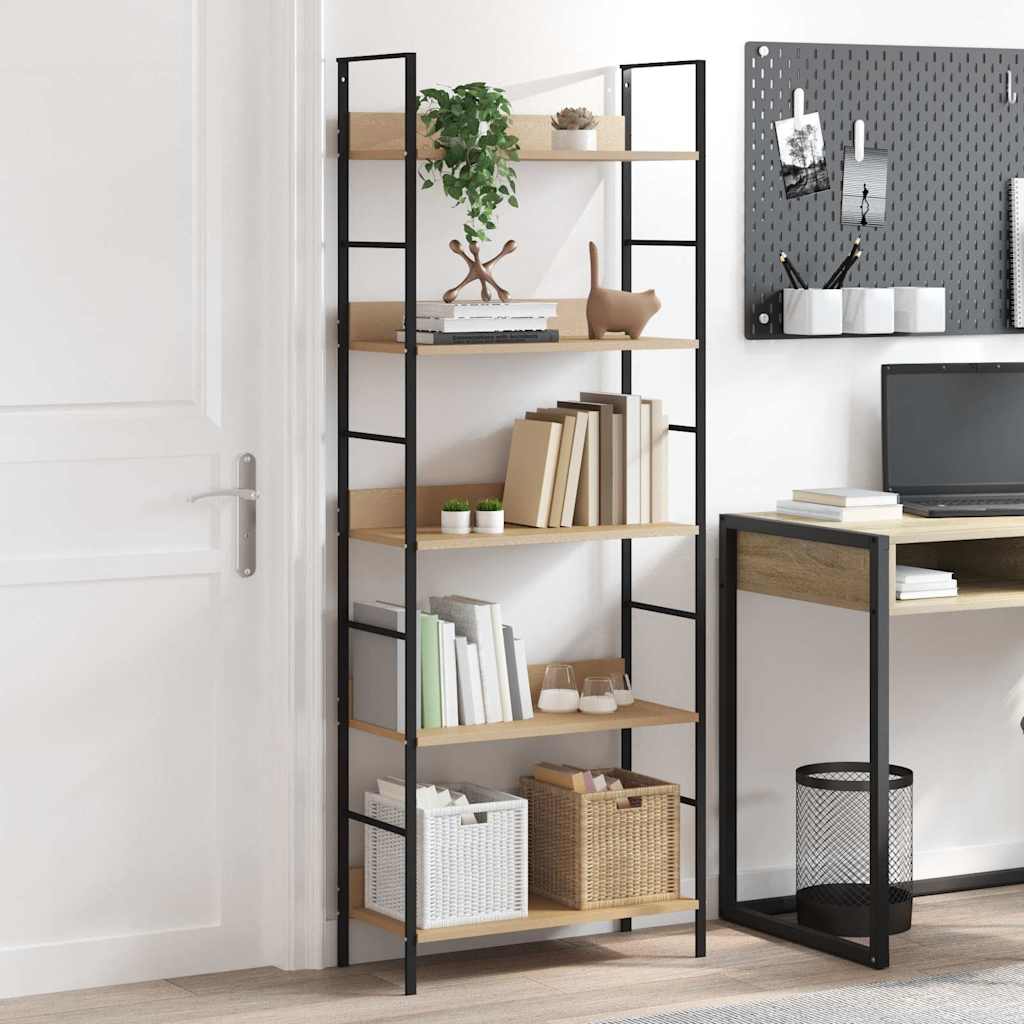 Shelf Cabinet Oak and Black Engineered Wood, Steel Compact