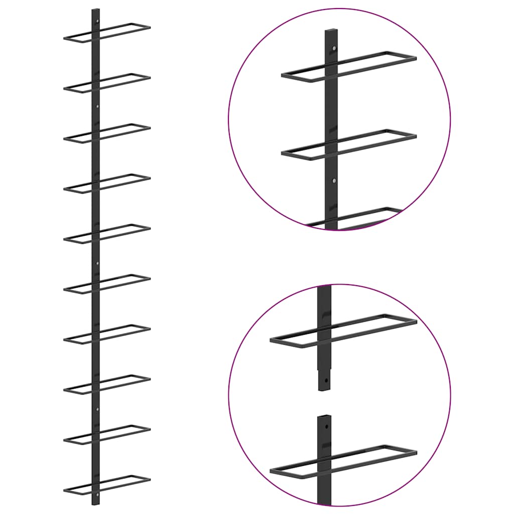 Wall-mounted Wine Racks for 20 Bottles 2 pcs Black Metal