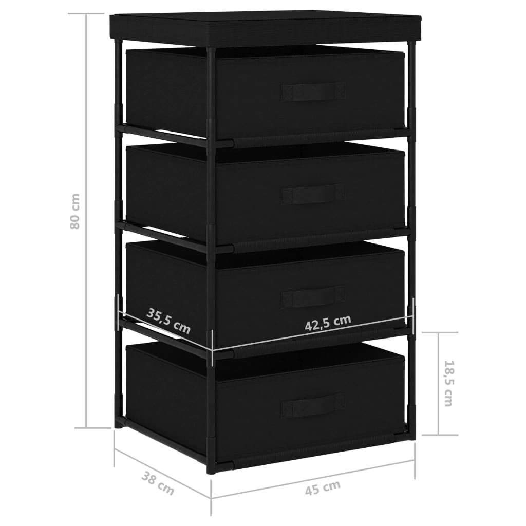 Storage Rack Black Steel, fabric (100% polyester) Medium