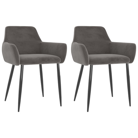 Dining Chair Set of 2 Dark Grey Velvet (100% polyester), Metal